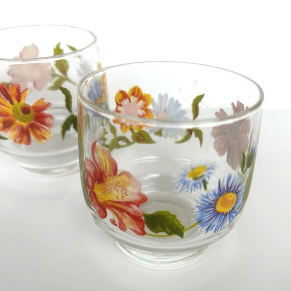 Set of Four Vintage Clear Floral Tumblers Glasses Orange, Blue, Yellow - Picture 4 of 6